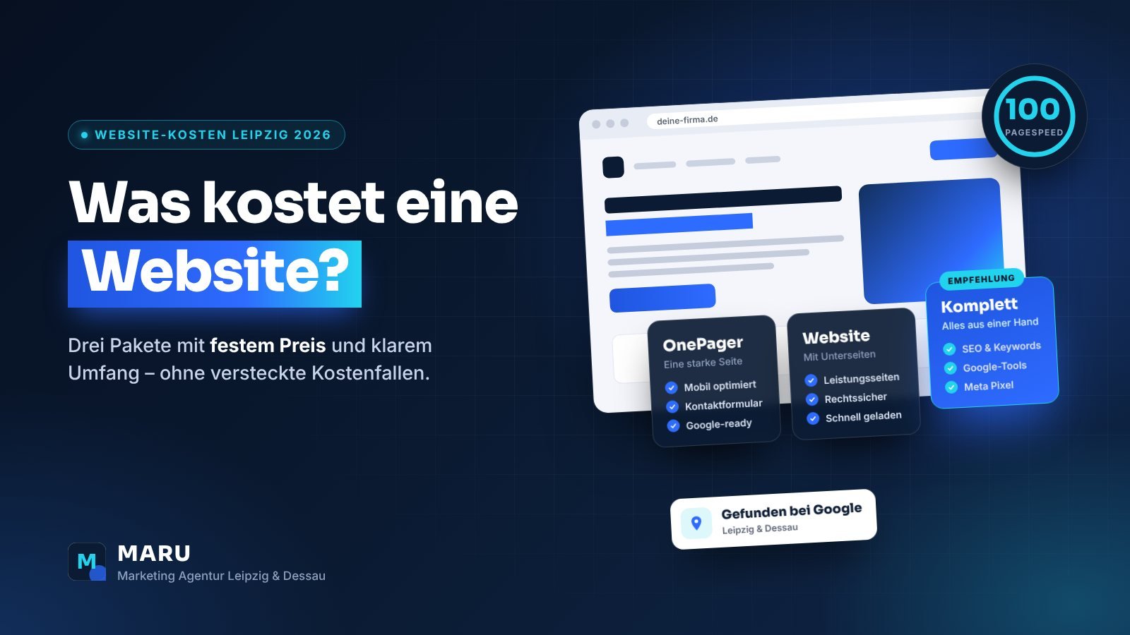 Was kostet eine Website in Leipzig? Drei Website-Pakete von MARU mit festem Preis und klarem Umfang